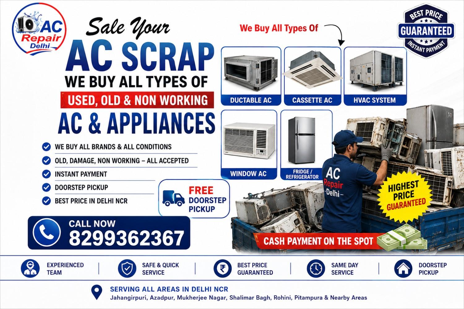 AC Scrap Buyer in Jahangirpuri Near By Area Delhi | Old Ductable AC, HVAC, Cassette AC, Window AC & Fridge Buyer