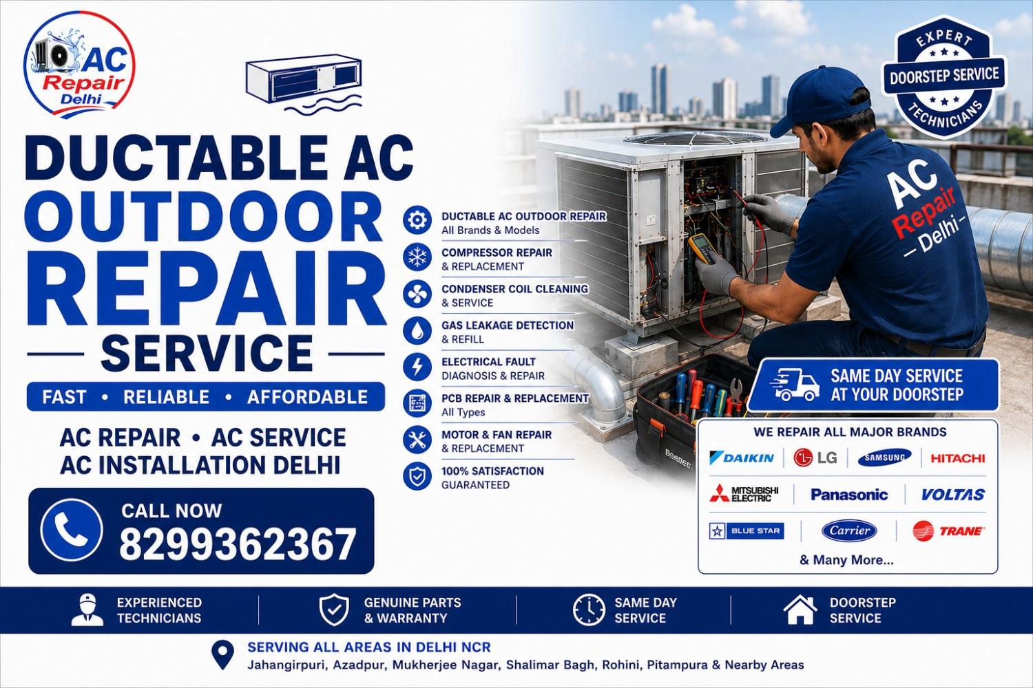 Ductable AC Outdoor Repair Service in Delhi | Compressor Repair | Gas Charging | PCB Repair |